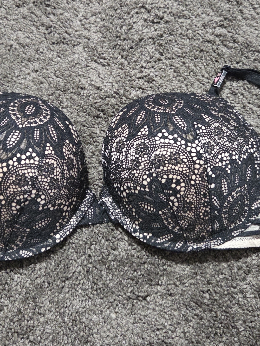 Victoria's Secret Black Lace Push-Up Bra with Nude Lining